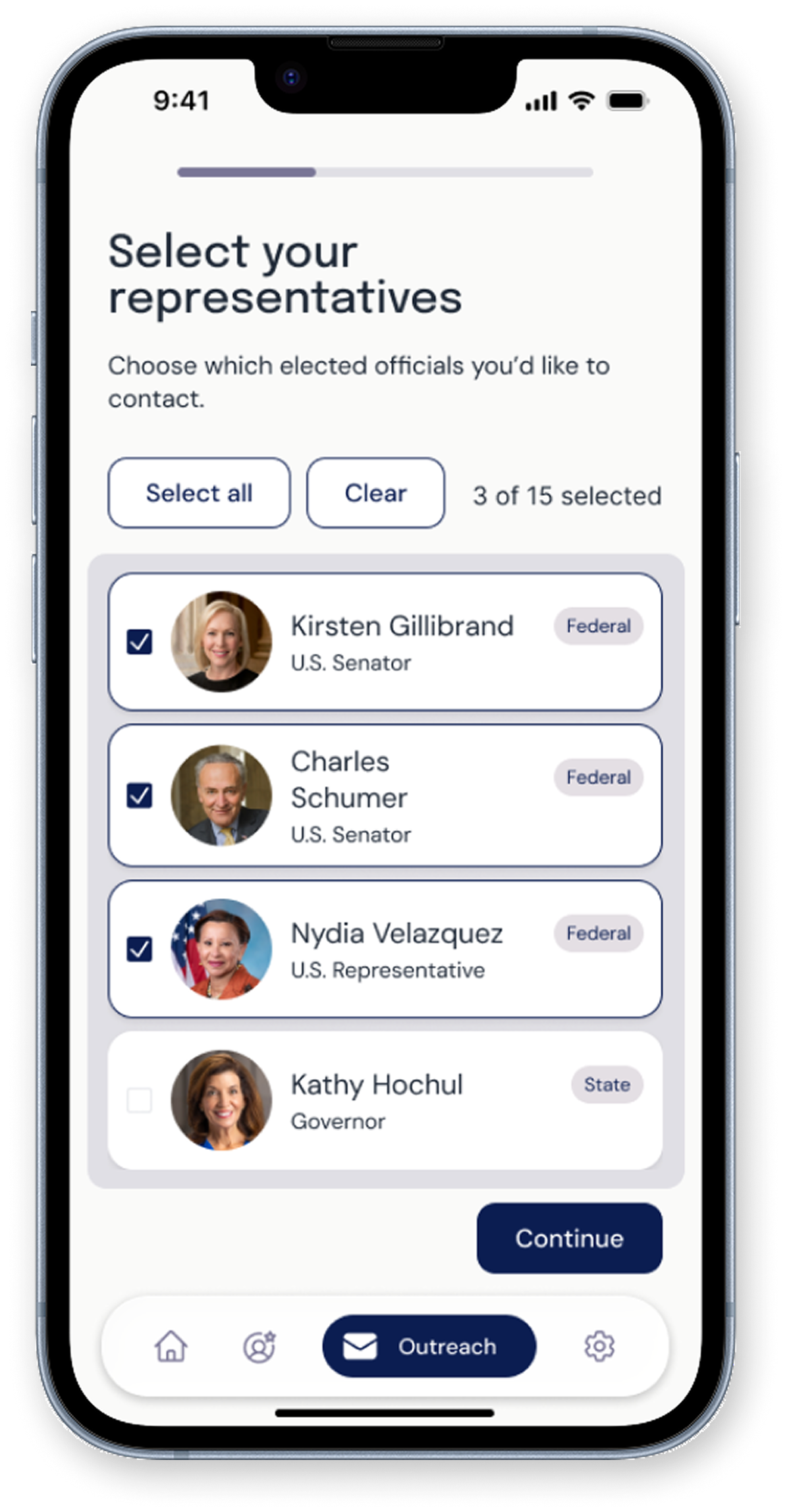 Select which representative(s) to contact